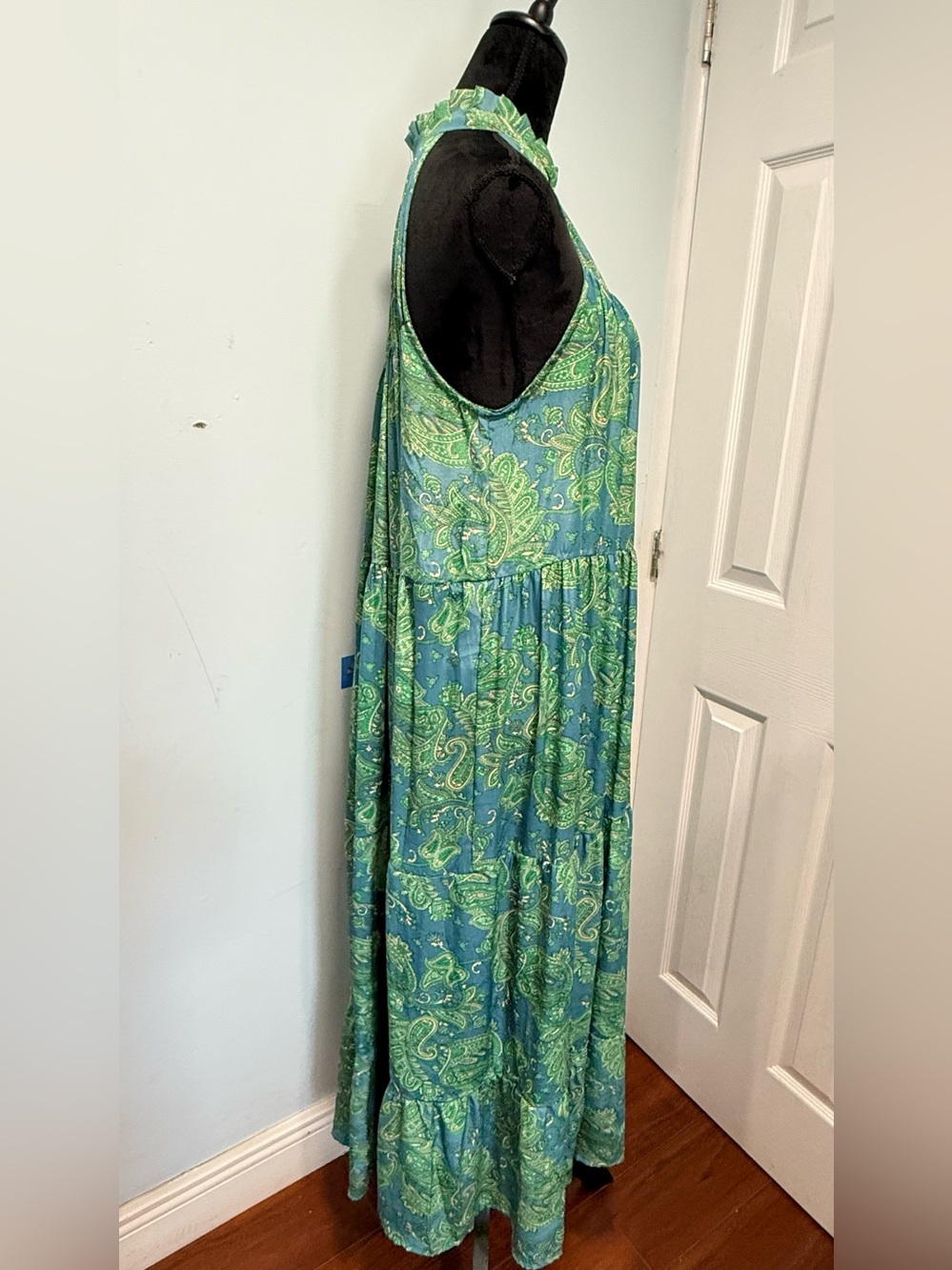 Green & Blue Paisley Halter Maxi Dress - Women's Boho Summer Style - Picture 4 of 12